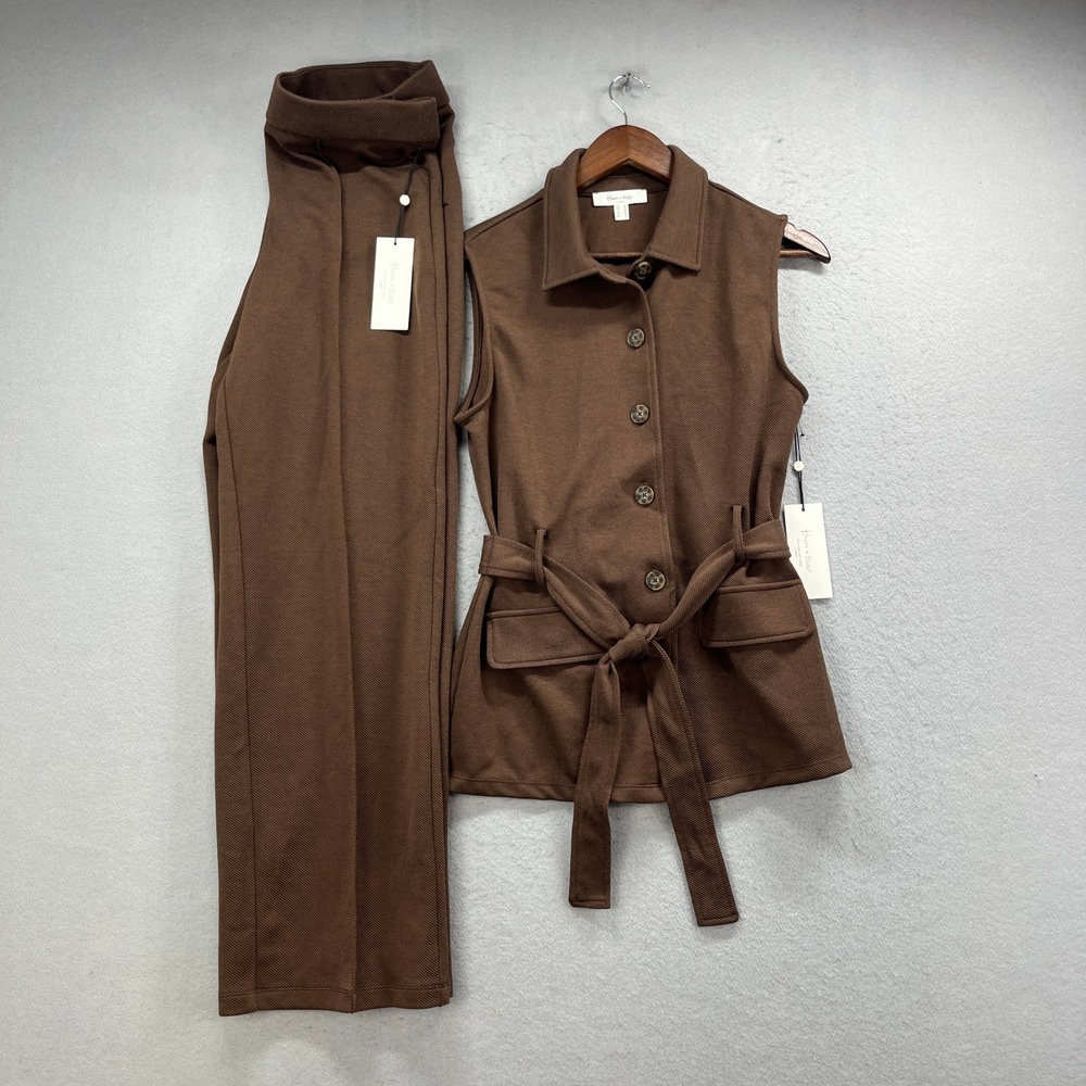 Haver & Blair London Pant Suit Womens Medium Brown Twill Vest Trousers Set NEW